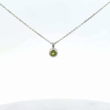 White Gold Bezel Set Peridot Necklace