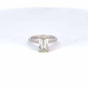 Criss cross cut diamond engagement ring with a hidden halo