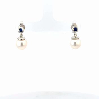 Freshwater Pearl and Sapphire Drop Earrings