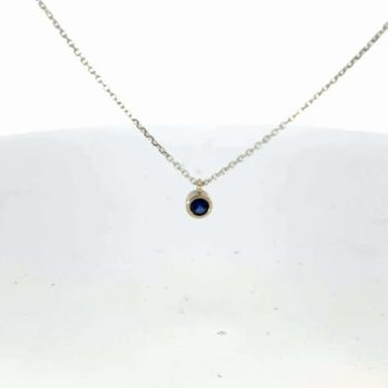 White Gold Natural Blue Sapphire Bezel Set Pendant