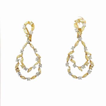 Yellow and White Diamond Drop Earrings