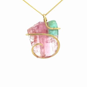 Yellow Gold Maine Watermelon Tourmaline Slice Drop Pendant