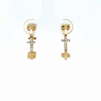 Yellow Gold and Diamond Cross Hoops