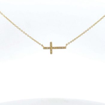 Lady's Yellow Gold East-West Cross Necklace with Diamonds