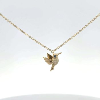 Lady's Yellow Gold Necklace with Hummingbird Pendant