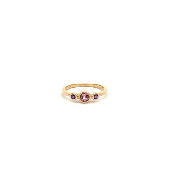 Yellow Gold Ring with Maine Tourmaline and Amethysts