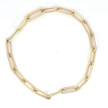 Diamond and yellow gold paperclip bracelet