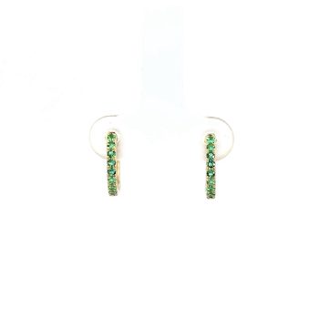 emerald and yellow gold huggies