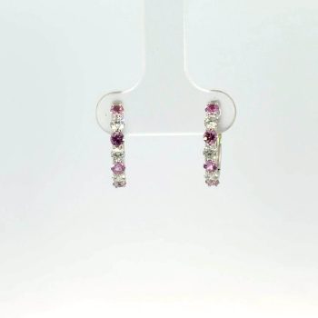Pink Sapphire and Diamond Hoops