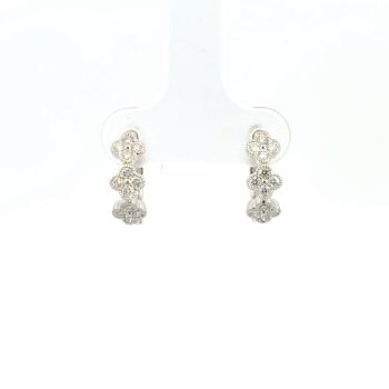 White gold and diamond clover huggies